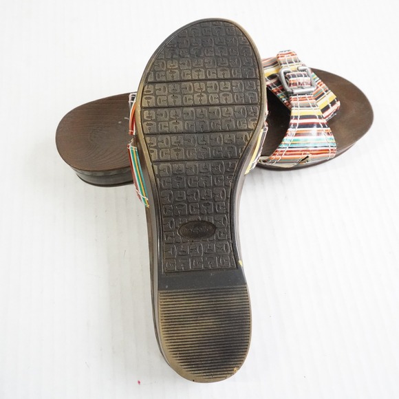 Dr Scholls Multi Color Striped Buckle Slide Sandals Wood Grain Sole Size 8 - Picture 7 of 9